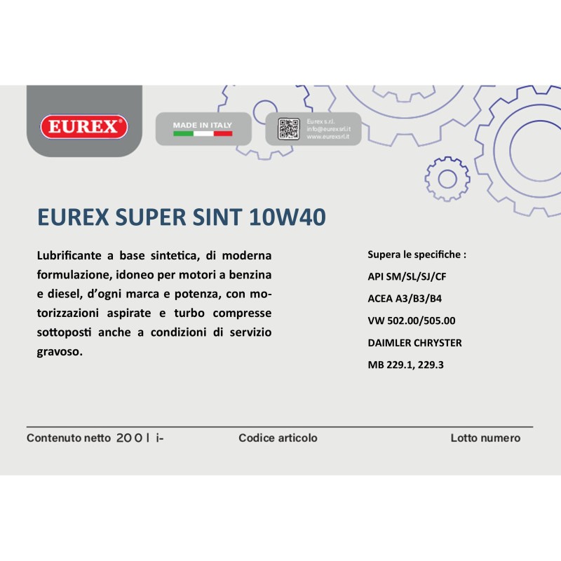 Olio motore Eurex super Sint 10W-40