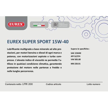 Olio motore Eurex Super Sport 15W-40